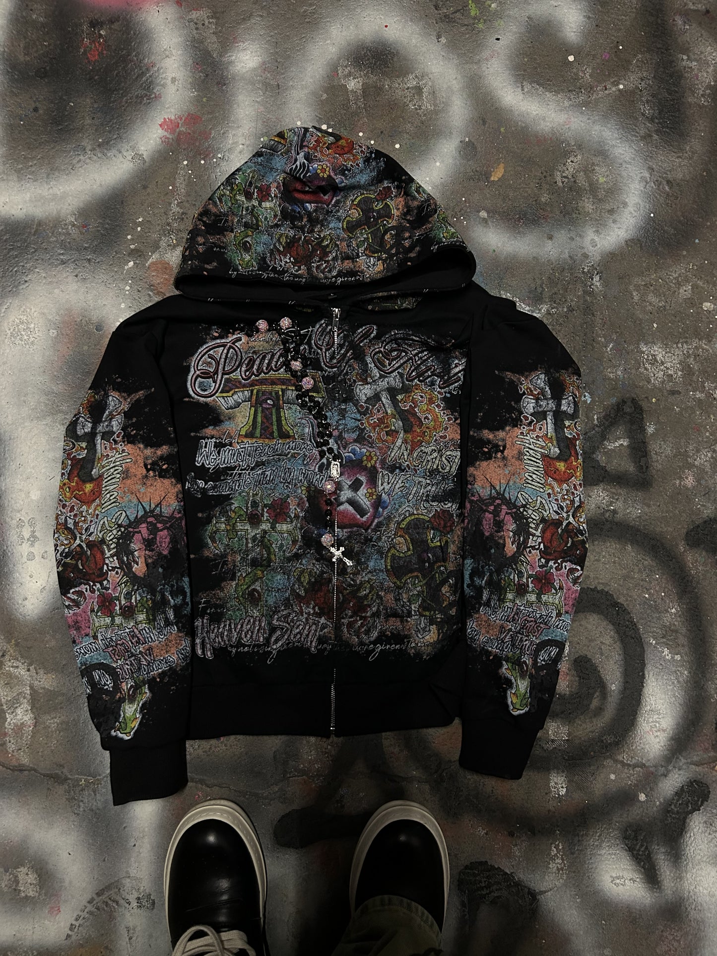 PEACE OF ART OBSIDIAN ZIP UP